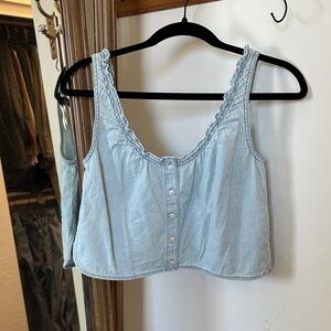 Light Blue Ruffled Denim Top